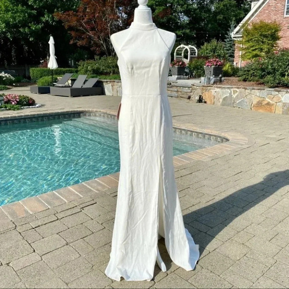 NWT Anthropologie BHLDN Montreal Crepe Maxi Dress Ivory Wedding Halter - Picture 4 of 8